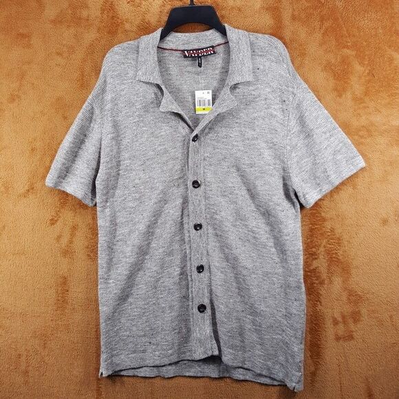 VAYDER Shirt Mens XXL Tan Button Up Short Sleeve Linen Blend Knit GIANNI $425 - Picture 2 of 8